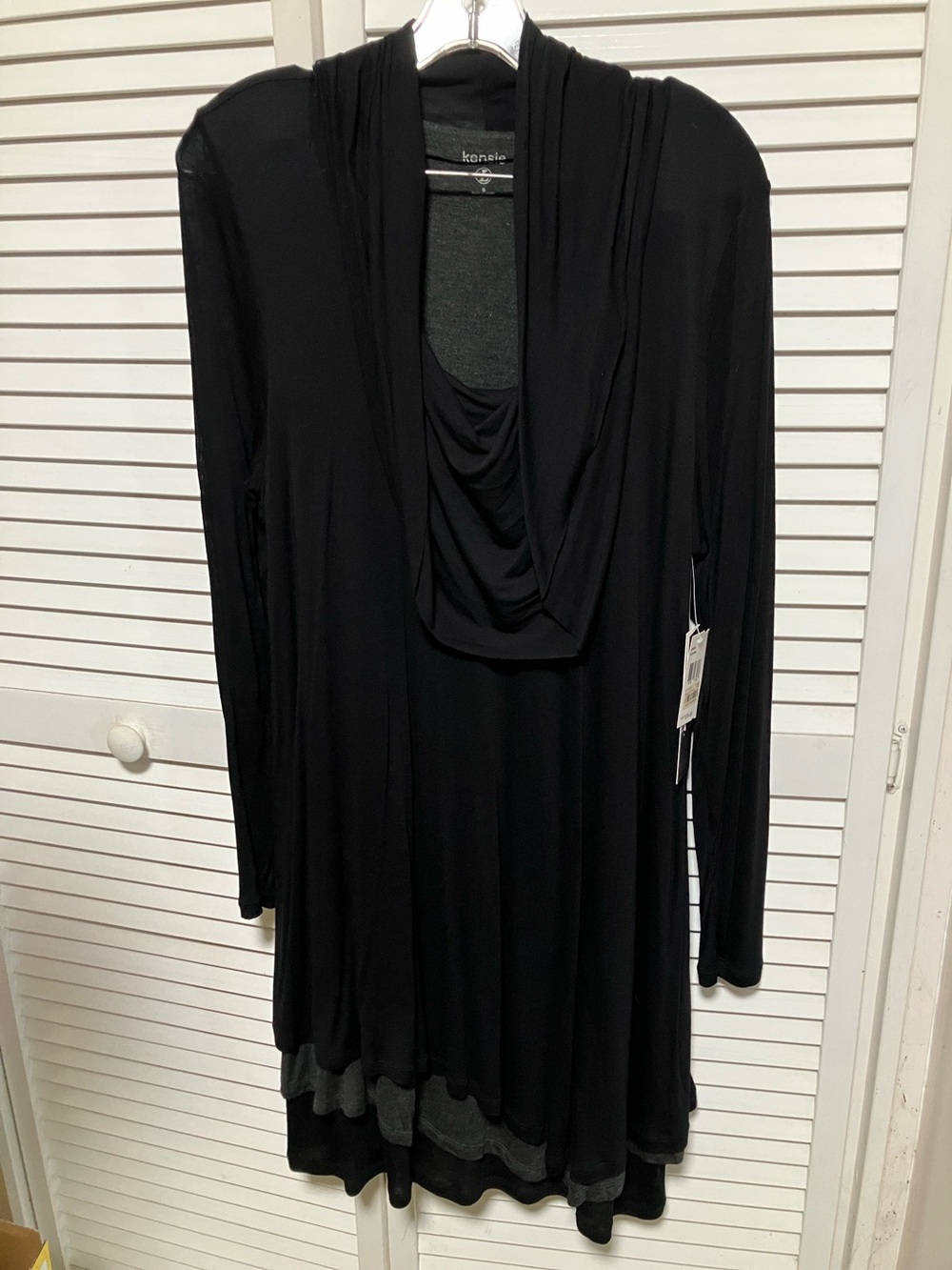 Kensie Black Draped Cowl Long Sleeve Tunic